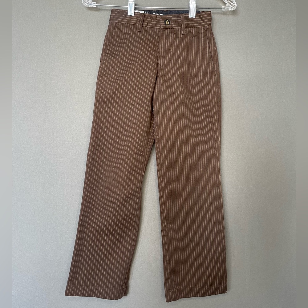Volcom chocolate brown pin striped dress pants - boys 8 (23 waist)